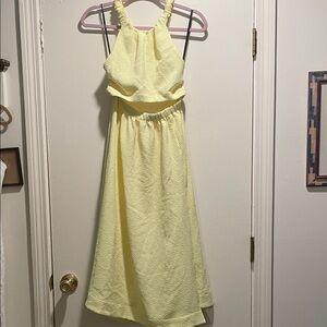 LPA Adalyn Pale Yellow Textured Halter Cut Ling Left Side Slit Out Dress